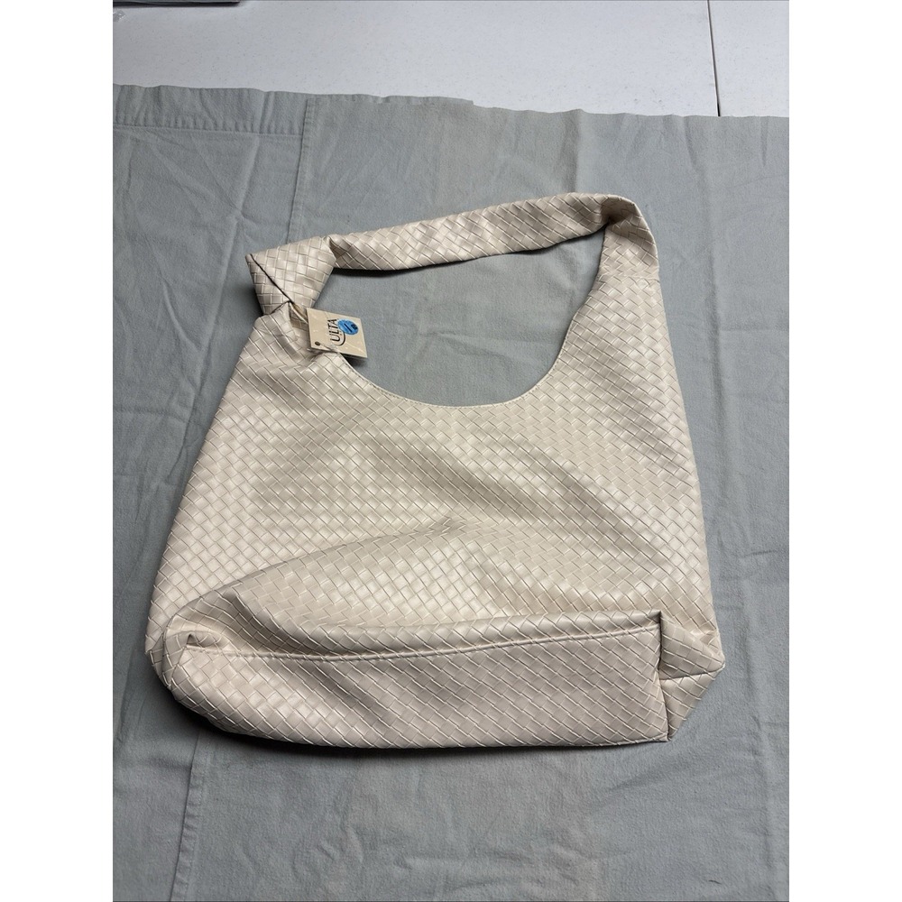 ULTA Beauty Ivory Woven Hobo Shoulder Bag Magnetic Closure Gold Hardware